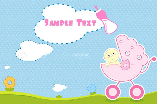 Baby in Pram in the Countryside with Sample Text